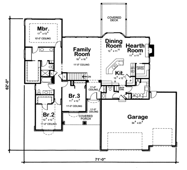 Architectural House Design - Traditional Floor Plan - Main Floor Plan #20-2120