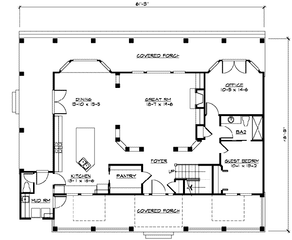 House Blueprint - Country Floor Plan - Main Floor Plan #132-158