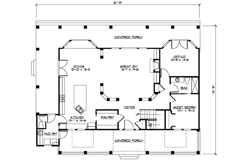 Dream House Plan - Floor Plan - Main Floor for Country House Plan #132-158 - 4 bed, 2.5 bath