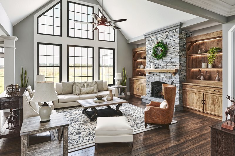 House Blueprint - Interior - Family Room for Farmhouse House Plan #54-587 - 3 bed, 3.5 bath