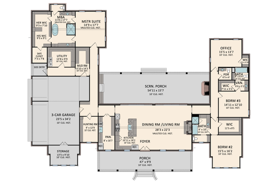 Floor Plan - Main Floor for Farmhouse House Plan #1081-33 - 3 bed, 3.5 bath