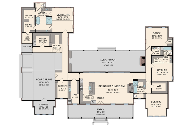 House Design - Floor Plan - Main Floor for Farmhouse House Plan #1081-33 - 3 bed, 3.5 bath