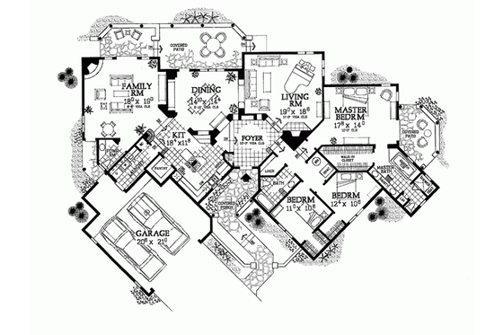 Floor Plan - Main Floor for Adobe / Southwestern House Plan #72-338 - 3 bed, 3 bath