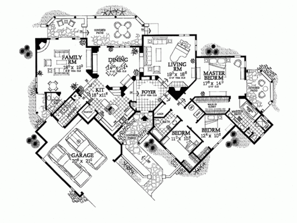 House Blueprint - Adobe / Southwestern Floor Plan - Main Floor Plan #72-338