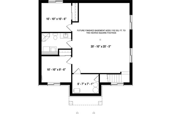 Floor Plan - Lower Floor for Country House Plan #23-2730 - 2 bed, 1 bath