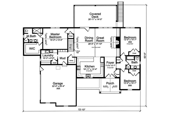 Floor Plan - Main Floor for Ranch House Plan #46-905 - 3 bed, 2 bath