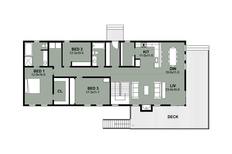 House Blueprint - Floor Plan - Main Floor for Barndominium House Plan #497-1 - 4 bed, 2 bath
