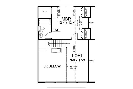 Floor Plan - Upper Floor for Cabin House Plan #126-219 - 2 bed, 2 bath