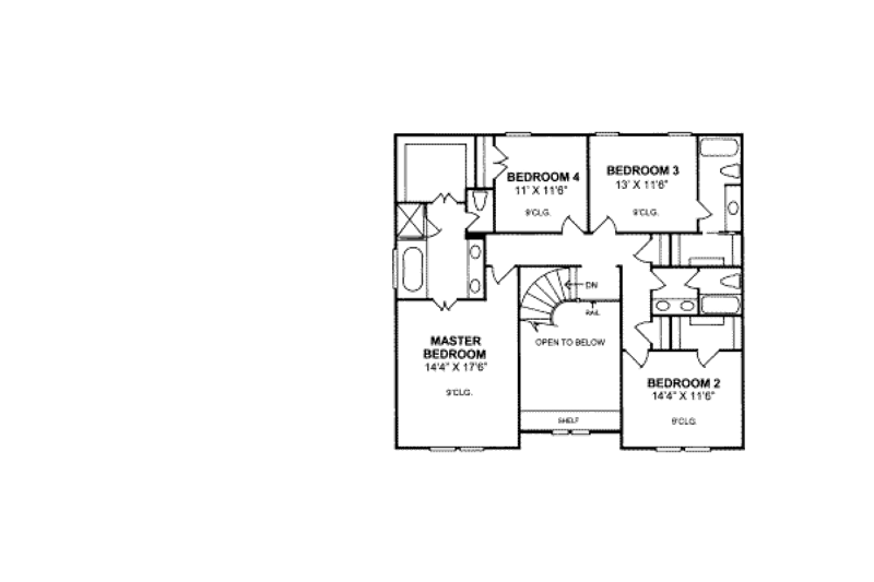 House Blueprint - Floor Plan - Upper Floor for European House Plan #20-320 - 4 bed, 3.5 bath