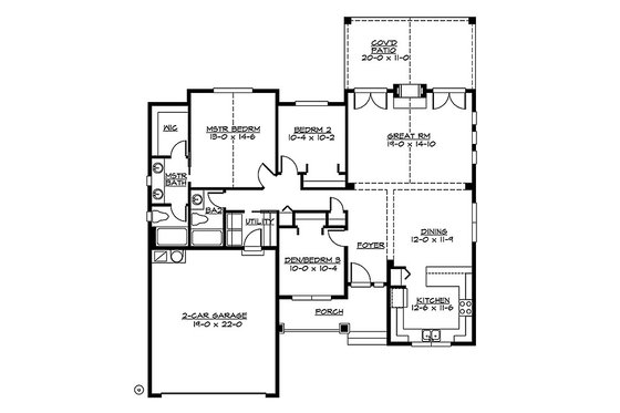 Floor Plan - Main Floor for Craftsman House Plan #132-196 - 2 bed, 2 bath