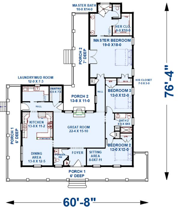 Home Plan - Southern Floor Plan - Main Floor Plan #44-237