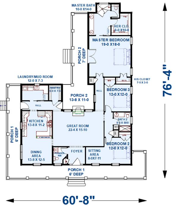 House Plan Design - Southern Floor Plan - Main Floor Plan #44-237