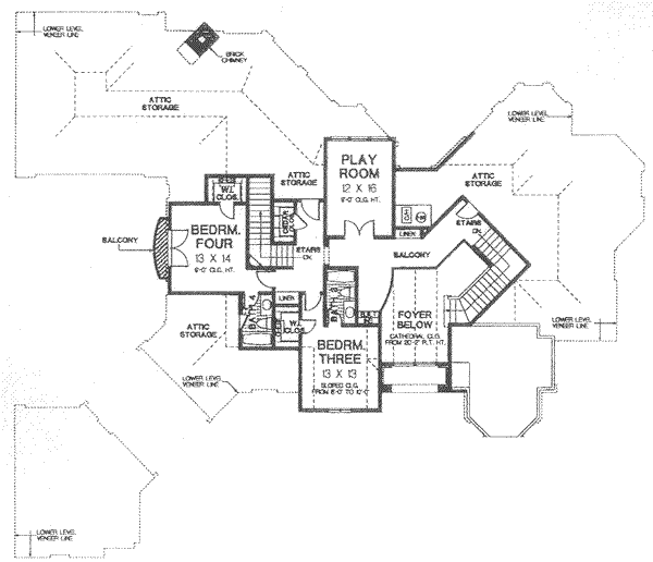 House Blueprint - European Floor Plan - Upper Floor Plan #310-519