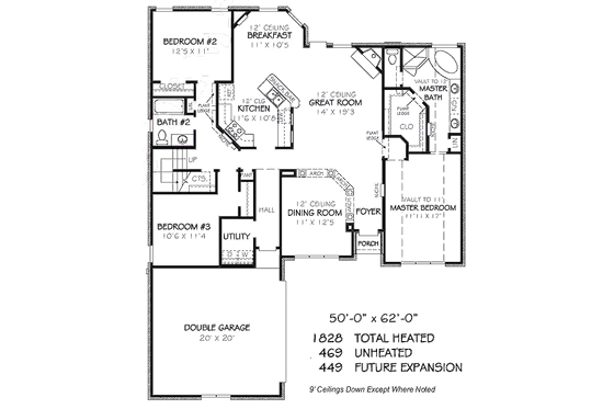 Floor Plan - Main Floor for European House Plan #424-187 - 3 bed, 2 bath