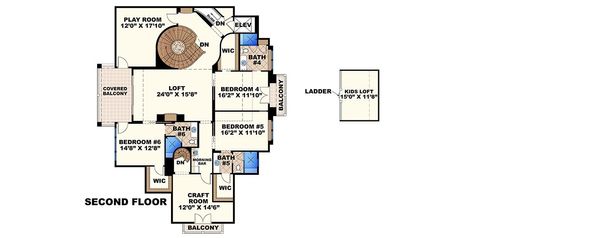 Mediterranean Floor Plan - Upper Floor Plan #27-466