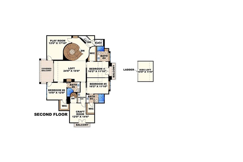 Dream House Plan - Floor Plan - Upper Floor for Mediterranean House Plan #27-466 - 6 bed, 7.5 bath