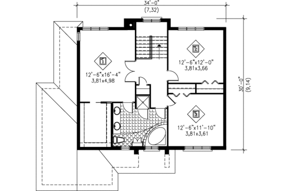 Floor Plan - Upper Floor for Traditional House Plan #25-2018 - 3 bed, 1.5 bath