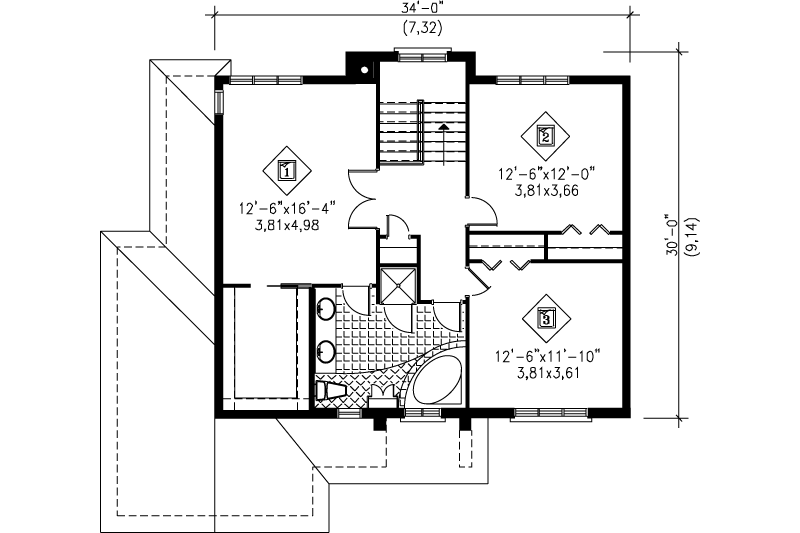 Architectural House Design - Floor Plan - Upper Floor for Traditional House Plan #25-2018 - 3 bed, 1.5 bath