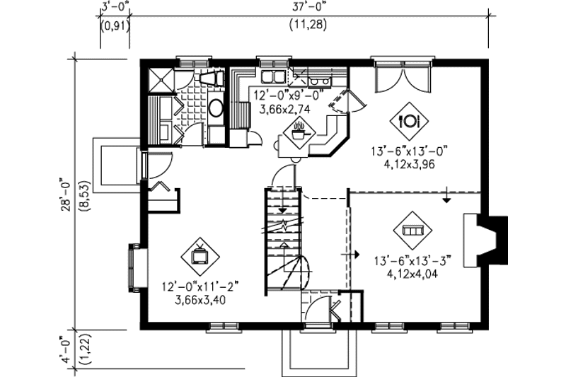 House Blueprint - Floor Plan - Main Floor for Cottage House Plan #25-4250 - 3 bed, 2 bath