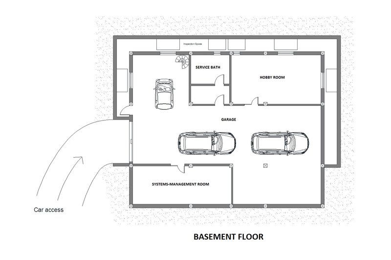 House Blueprint - Floor Plan - Lower Floor for Contemporary House Plan #542-12 - 3 bed, 2 bath