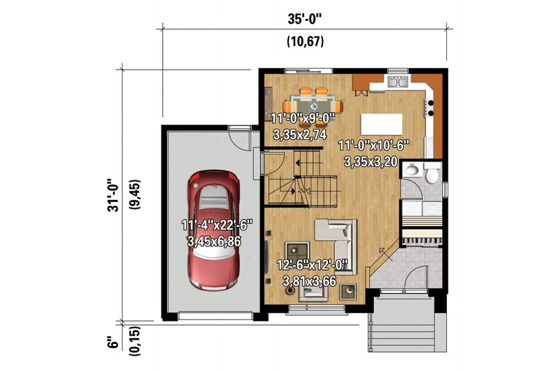 House Plan Design - Floor Plan - Main Floor 1 for Contemporary House Plan #25-4340 - 3 bed, 1 bath