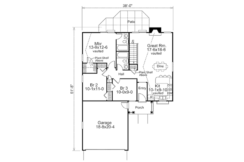 Dream House Plan - Floor Plan - Main Floor for Ranch House Plan #57-382 - 3 bed, 2 bath