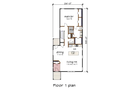 Floor Plan - Main Floor for Modern House Plan #79-319 - 3 bed, 2.5 bath