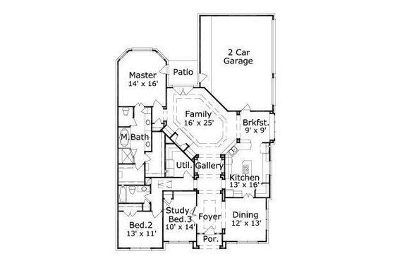 Floor Plan - Main Floor for Colonial House Plan #411-753 - 3 bed, 2 bath