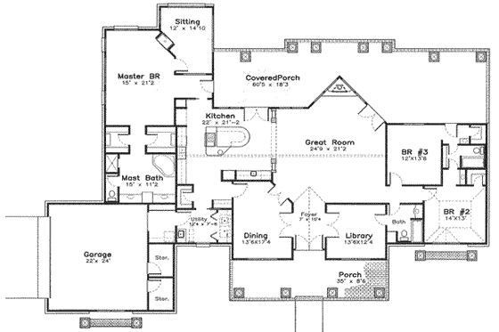 Floor Plan - Main Floor for Country House Plan #8-110 - 3 bed, 3 bath