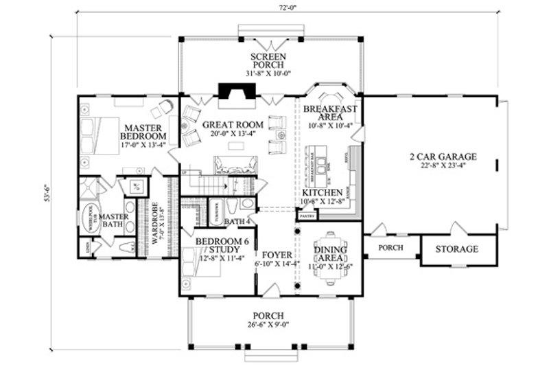 House Plan Design - Floor Plan - Main Floor for Farmhouse House Plan #137-398 - 6 bed, 4 bath