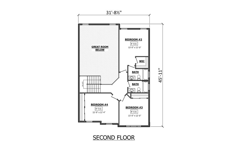 House Blueprint - Floor Plan - Upper Floor for Craftsman House Plan #1089-47 - 4 bed, 3.5 bath