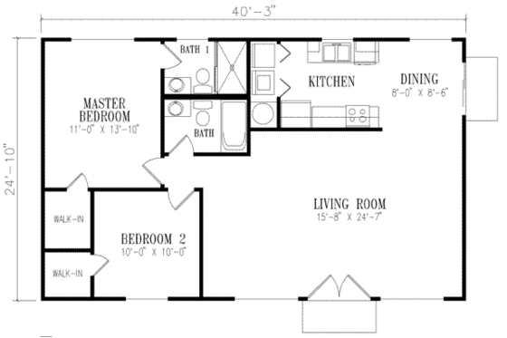 Floor Plan - Main Floor for Mediterranean House Plan #1-140 - 2 bed, 2 bath