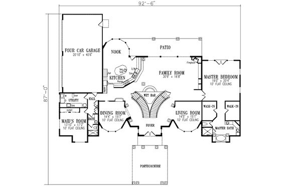 Floor Plan - Main Floor for Mediterranean House Plan #1-936 - 4 bed, 4.5 bath