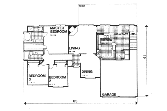 Floor Plan - Main Floor for Ranch House Plan #30-153 - 3 bed, 2 bath
