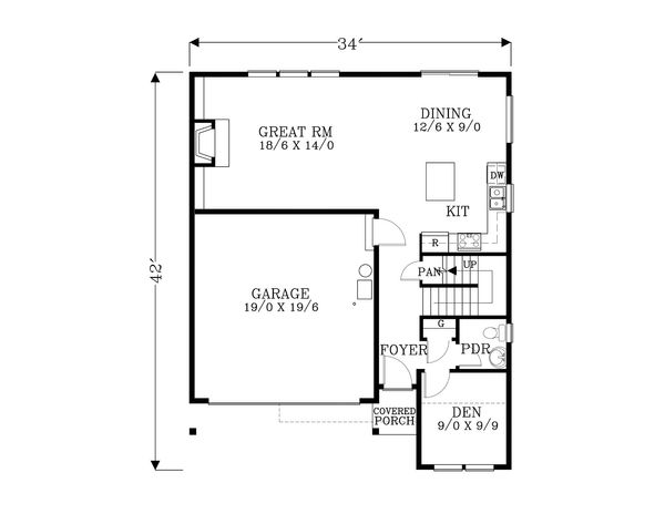 Craftsman Floor Plan - Main Floor Plan #53-510