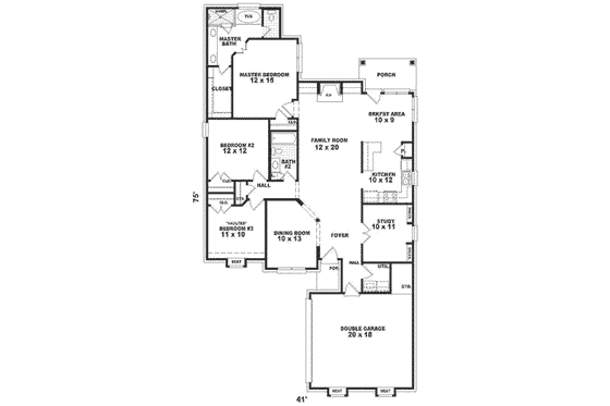 Floor Plan - Main Floor for Traditional House Plan #81-281 - 3 bed, 2 bath