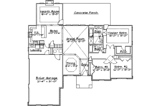 Floor Plan - Main Floor for European House Plan #31-124 - 3 bed, 2 bath