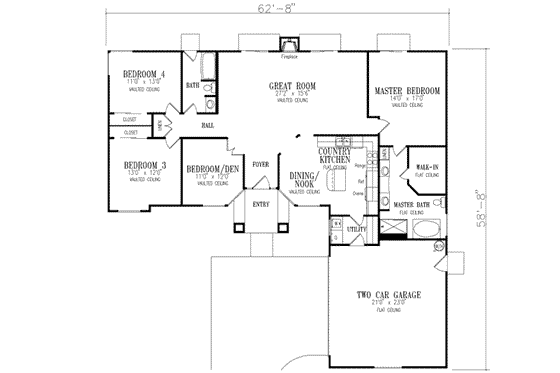 Floor Plan - Main Floor for Adobe / Southwestern House Plan #1-405 - 4 bed, 2 bath