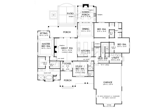 Floor Plan - Main Floor for Craftsman House Plan #929-7 - 4 bed, 3 bath