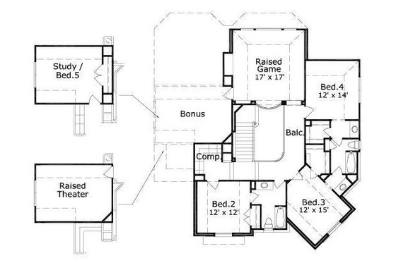 Floor Plan - Upper Floor for European House Plan #411-437 - 4 bed, 3.5 bath