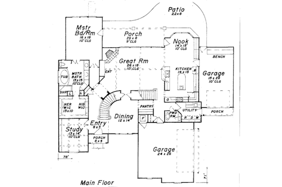 Floor Plan - Main Floor for European House Plan #52-237 - 3 bed, 3.5 bath