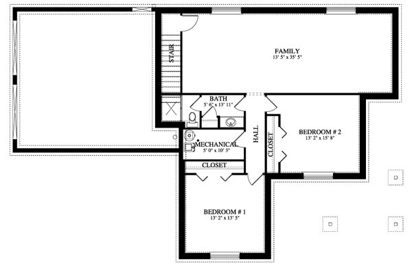 Ranch Floor Plan - Lower Floor Plan #1060-386
