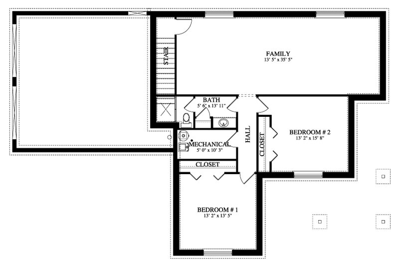 Architectural House Design - Floor Plan - Lower Floor for Ranch House Plan #1060-386 - 2 bed, 2 bath
