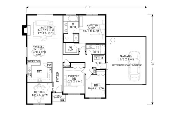 Floor Plan - Main Floor for Craftsman House Plan #53-475 - 3 bed, 2 bath
