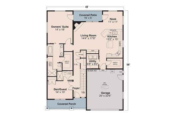 Floor Plan - Main Floor for Bungalow House Plan #124-1436 - 3 bed, 3 bath