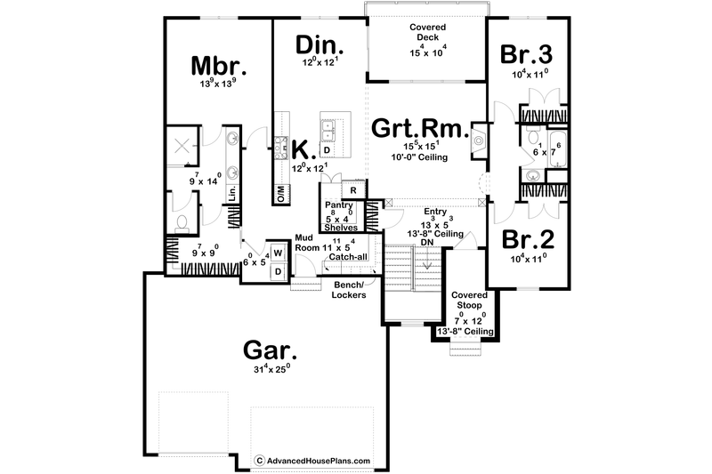 Home Plan - Floor Plan - Main Floor for Prairie House Plan #455-230 - 3 bed, 2 bath