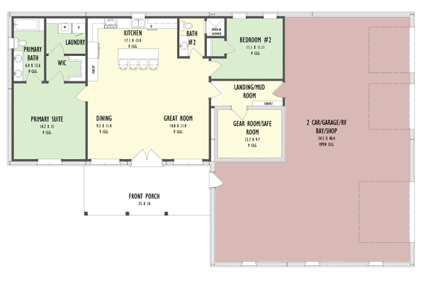 Home Plan - Floor Plan - Main Floor for Barndominium House Plan #1092-69 - 2 bed, 2 bath