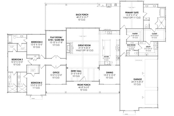 Floor Plan - Main Floor for Farmhouse House Plan #1096-30 - 4 bed, 4.5 bath