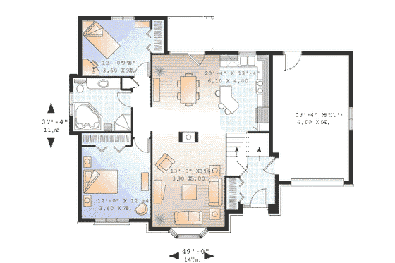 Floor Plan - Main Floor for European House Plan #23-365 - 2 bed, 1 bath