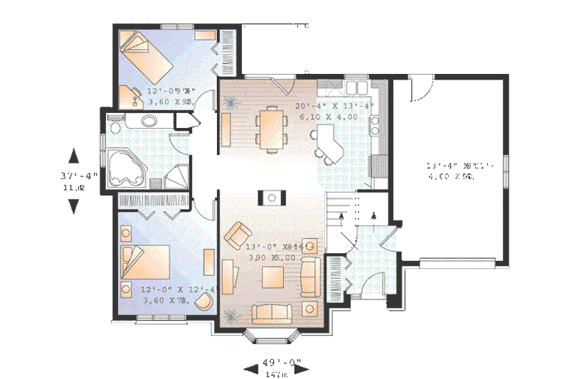 Home Plan - Floor Plan - Main Floor for European House Plan #23-365 - 2 bed, 1 bath